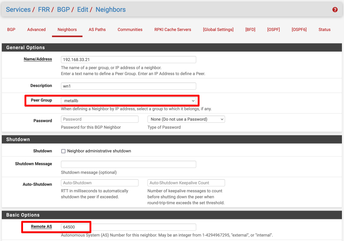 Enabling BGP routing