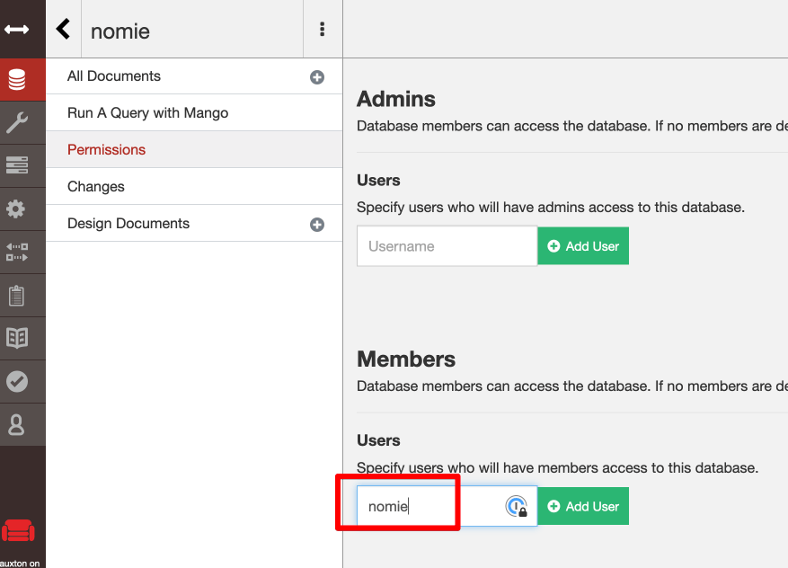 Set Nomie database permissions